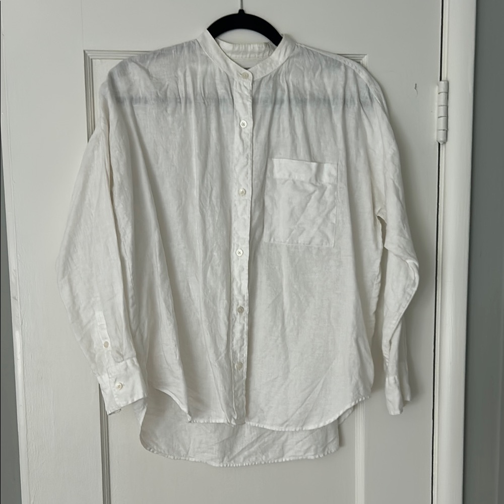Everlane collarless linen shirt